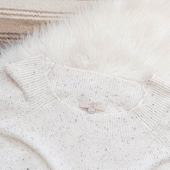 LOFT PLUS SWEATER WOMENS SZ 16/18 BEIGE MULTICOLOR SPECKLED BOATNECK - Picture 3 of 6